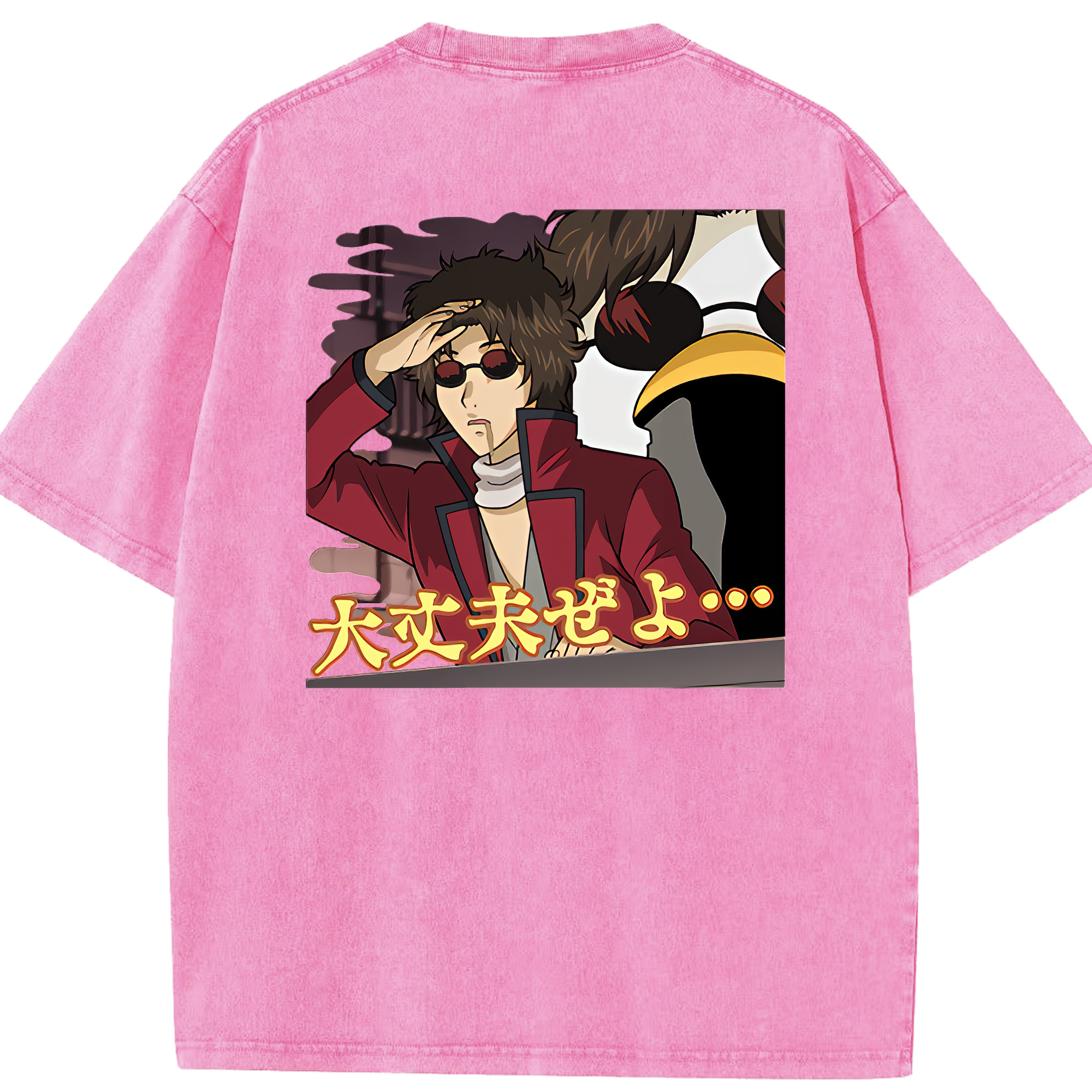 （画像用） ぎんたま 坂田銀時（さかたぎんとき） 神楽 志村新八（しむら しんぱち） GINTAMA Sakata Gintoki Kagura Shimura Shinpachi 綿100% ヴィンテージ風 半袖Tシャツ（背面プリント）